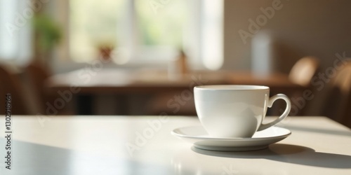 Wallpaper Mural A single cup of coffee sits on a saucer on a table, bathed in soft sunlight, a peaceful moment of quiet contemplation in a softly lit cafe Torontodigital.ca