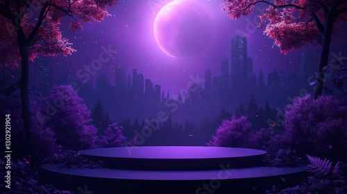 empty podium for product display halloween themed purple background,cartoon illustration