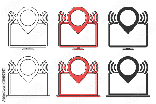 Live location icon. Computer with pinpoint marker. illustration vector