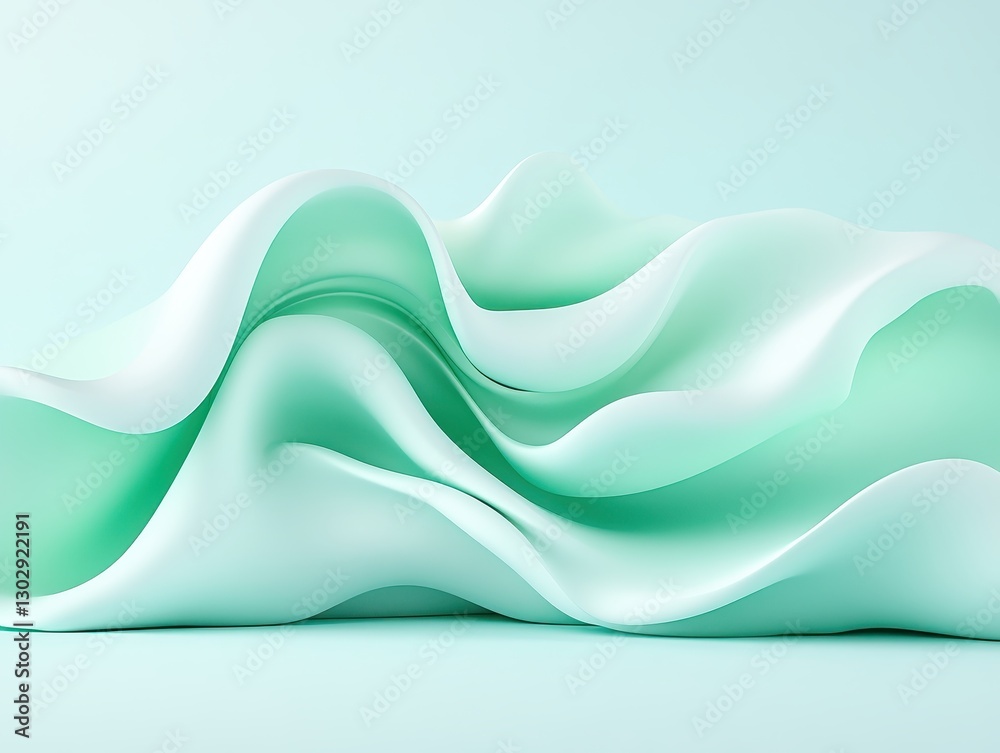 Fototapeta premium Soft, flowing mint green fabric waves create a serene abstract background