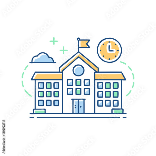 School building icon, symbolizing education, learning, and a place for development