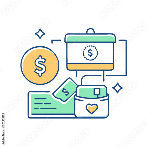 School fundraiser and money icon, symbol of educational support and community activity