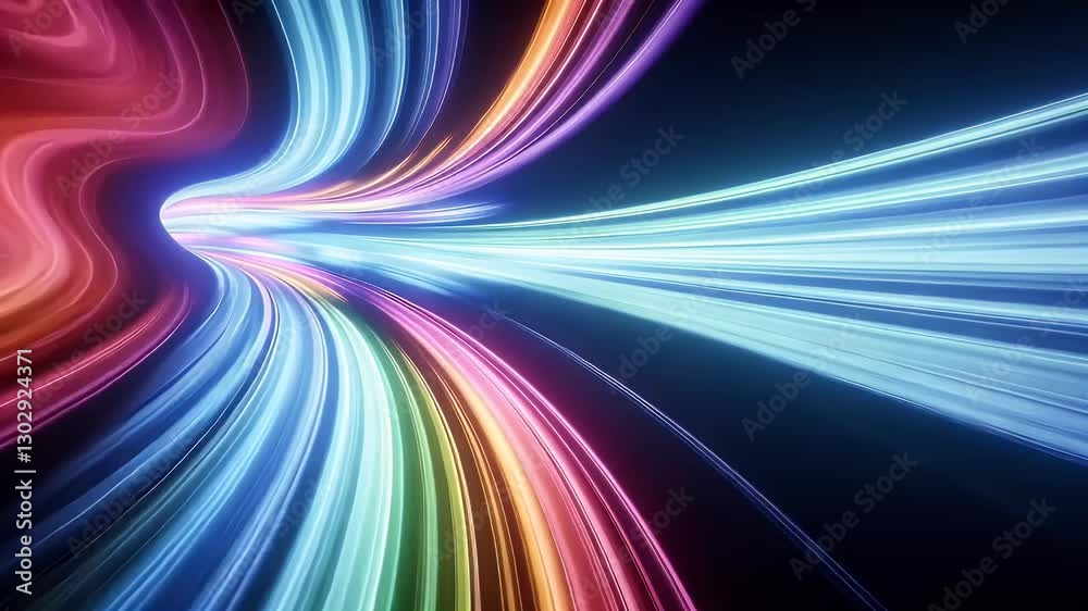 Dynamic Light Streaks with Vibrant Rainbow Colors Abstract Tunnel Effect on Dark Background Curving Lines Create A Sense of Motion and Speed Ideal for Modern Designs and Futuristic Themes