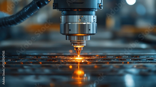Laser precision engineers programming AI-powered smart laser etching machines, refining ultra-fine material engraving automation photo