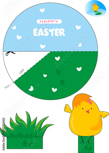 3D Easter card. Vector card for creativity on the theme of Easter. This card can be cut out and glued with children or loved ones.