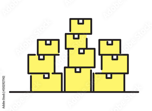 シンプル　イラスト　山積みの段ボール箱