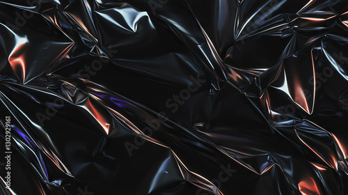 Abstract crumpled metal foil texture with reflective surface design