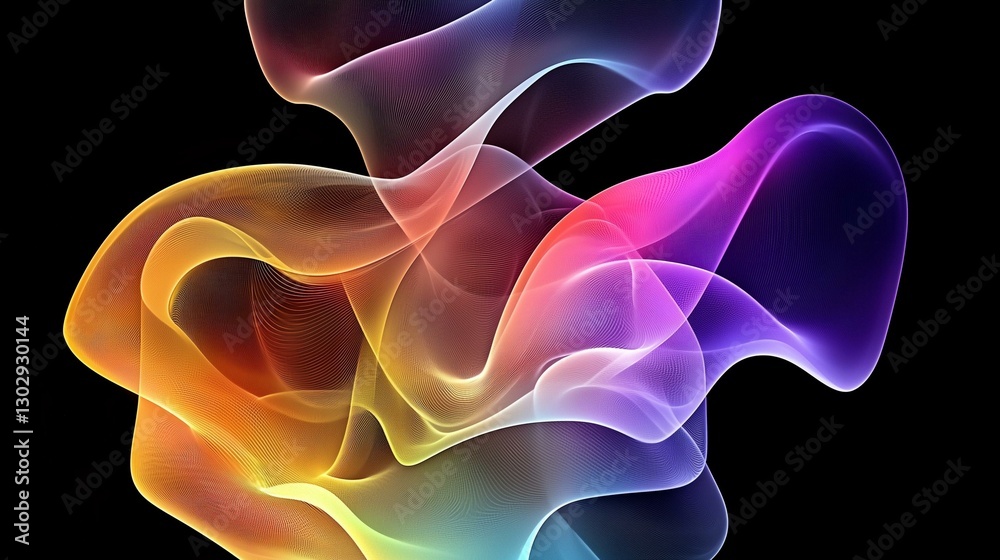 Naklejka premium Vibrant Abstract Smoke Waves Flowing in Dark Space