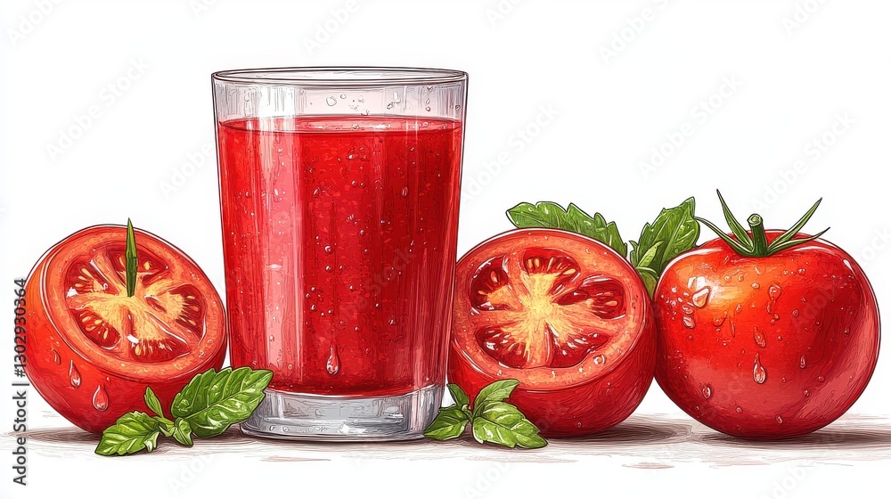 fresh tomatoes and glass with juice isolated,cartoon illustration fresh tomatoes and glass with juice isolated,cartoon illustration