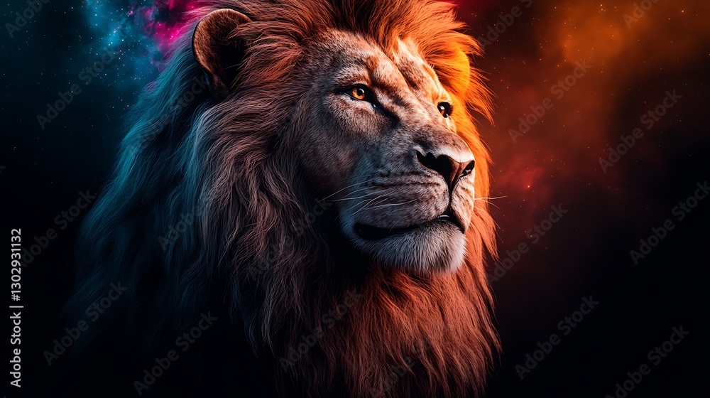 Fototapeta premium Majestic Lion Portrait in Cosmic Background
