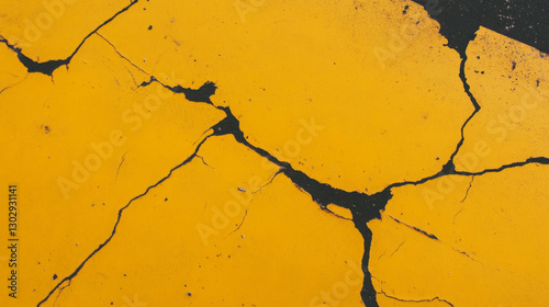 Overlay texture of dark grey concrete with cracks and textured surfaces on a yellow background and creating an urban and industrial overlay 