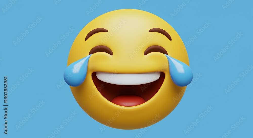 Fototapeta premium Laughing Emoji with Tears of Joy on Light Blue Background