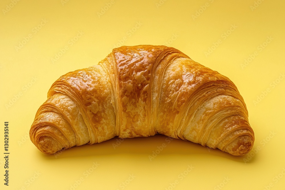 A golden croissant, crispy and flaky, centered, studio shot, pastel yellow background, ultra sharp detail, no shadows A golden croissant, crispy and flaky, centered, studio shot, pastel yellow background, ultra sharp detail, no shadows