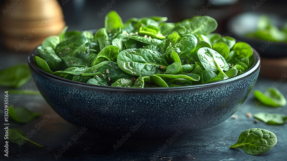 A black bowl filled with a green salad with onions and peppers A black bowl filled with a green salad with onions and peppers