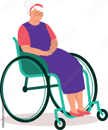 One Disabled Elderly Woman In Wheelchair.