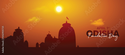 Odisha Foundation Day April temple in sunset 1st vector poster