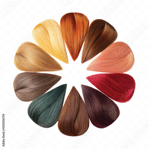 realistic complete set of different hair colors locks in rounded shape isolated on white background