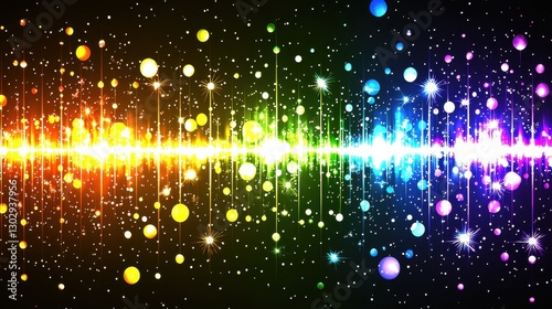 Wallpaper Mural A dynamic, abstract illustration featuring a vibrant, multicolored wave pattern, rendered with a gradient of shiny, multicolored lines against a stark black backdrop.  Torontodigital.ca