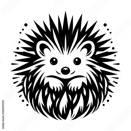 Black and white vector Hedgehog simple logo on a white background.