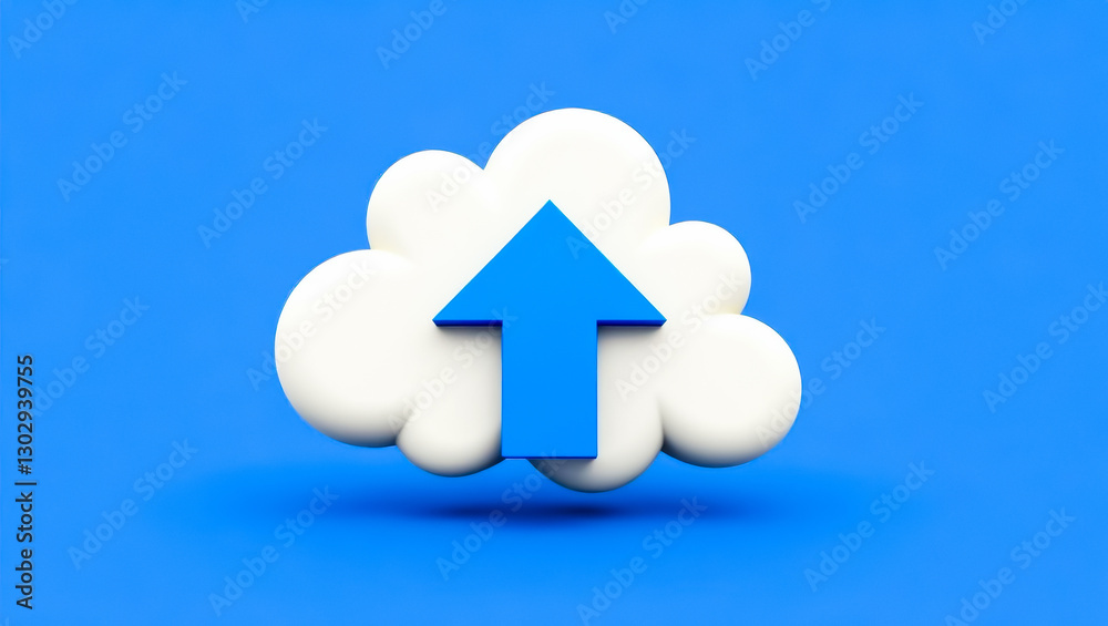3d render of blue upward arrow in white cloud on blue background 3d render of blue upward arrow in white cloud on blue background