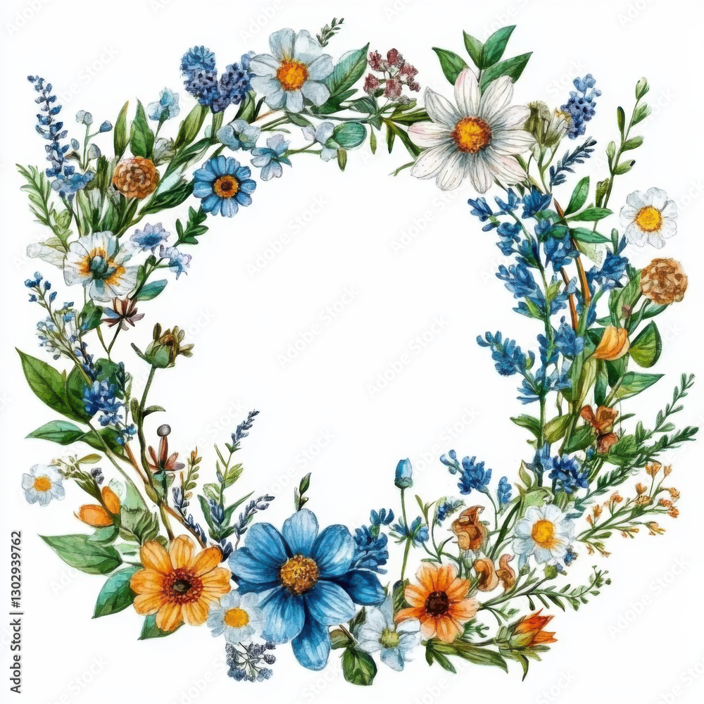 a beautiful flower wreath in style of a watercolor drawing, white background, a beautiful flower wreath in style of a watercolor drawing, white background,