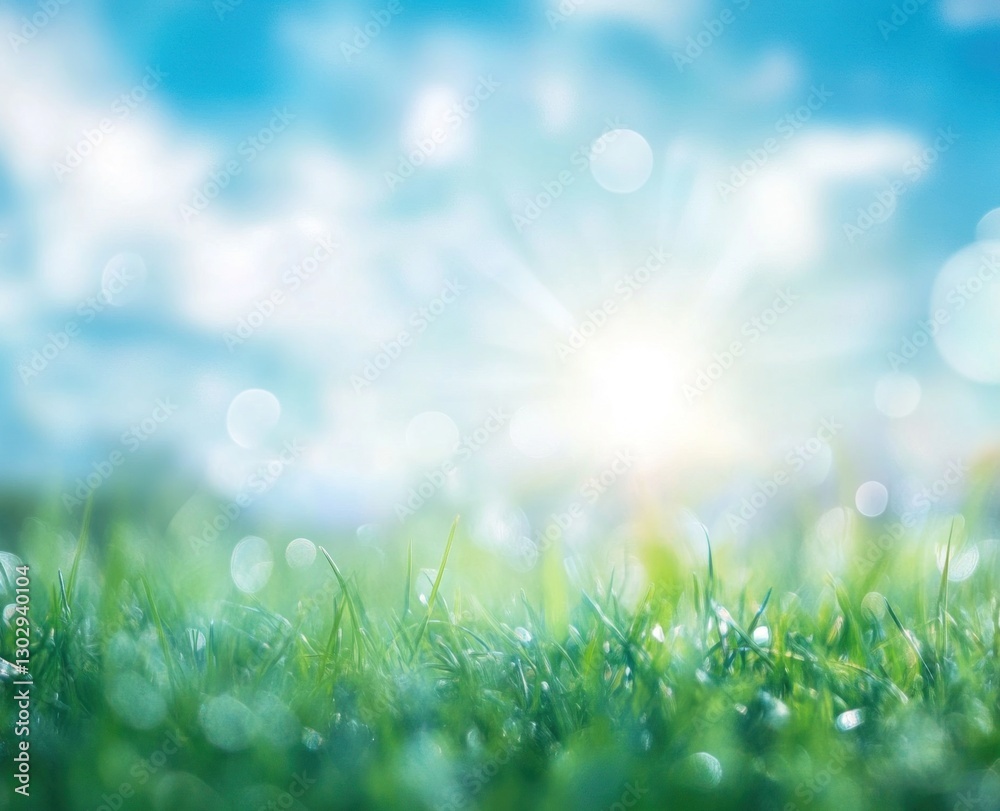Fototapeta premium Sunny day, fresh green grass with bokeh background.
