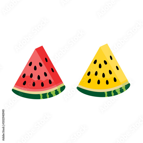 Watermelon vector, watermelon cartoon icon, yellow watermelon on white background