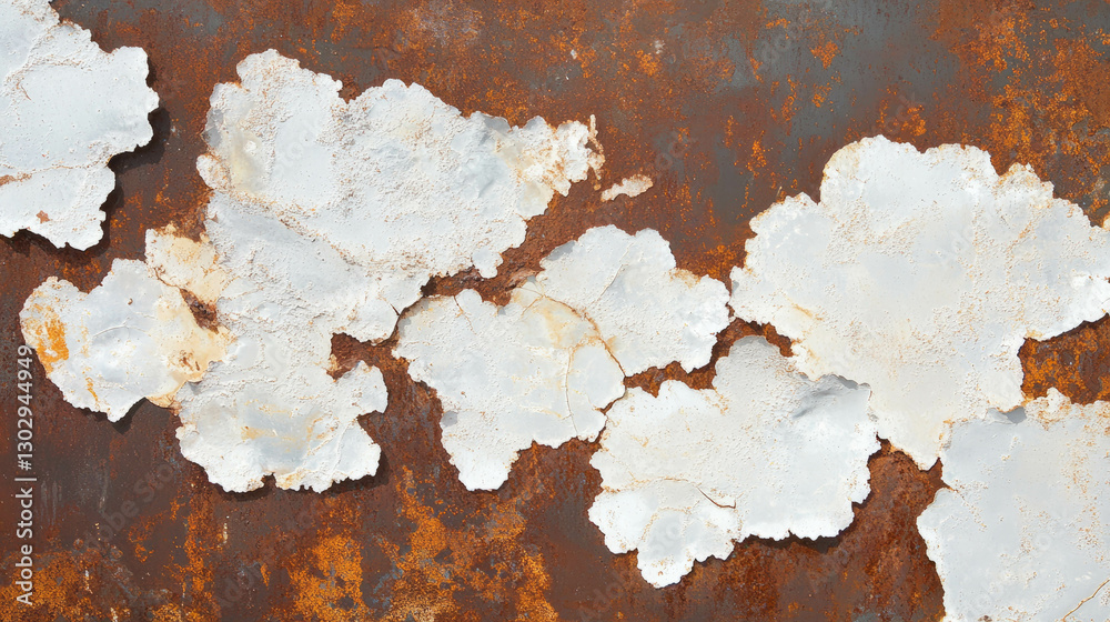 Obraz premium Weathered metal surface with peeling paint and rust patterns for background design