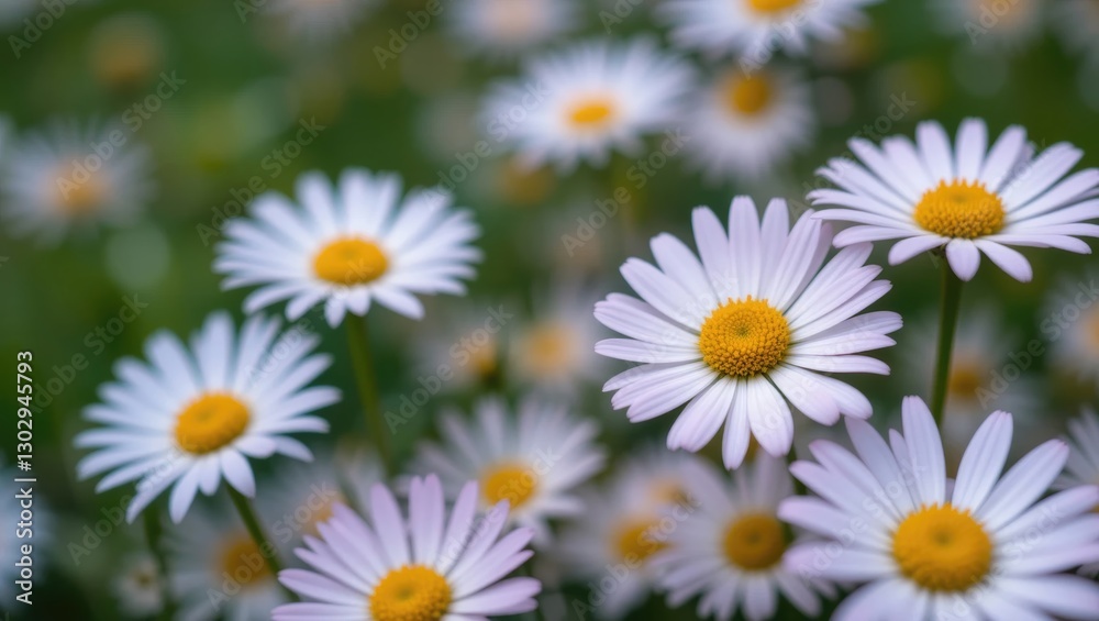Close-Up of Vibrant White Daisies with Yellow Centers Blooming in a Sunlit Garden Close-Up of Vibrant White Daisies with Yellow Centers Blooming in a Sunlit Garden