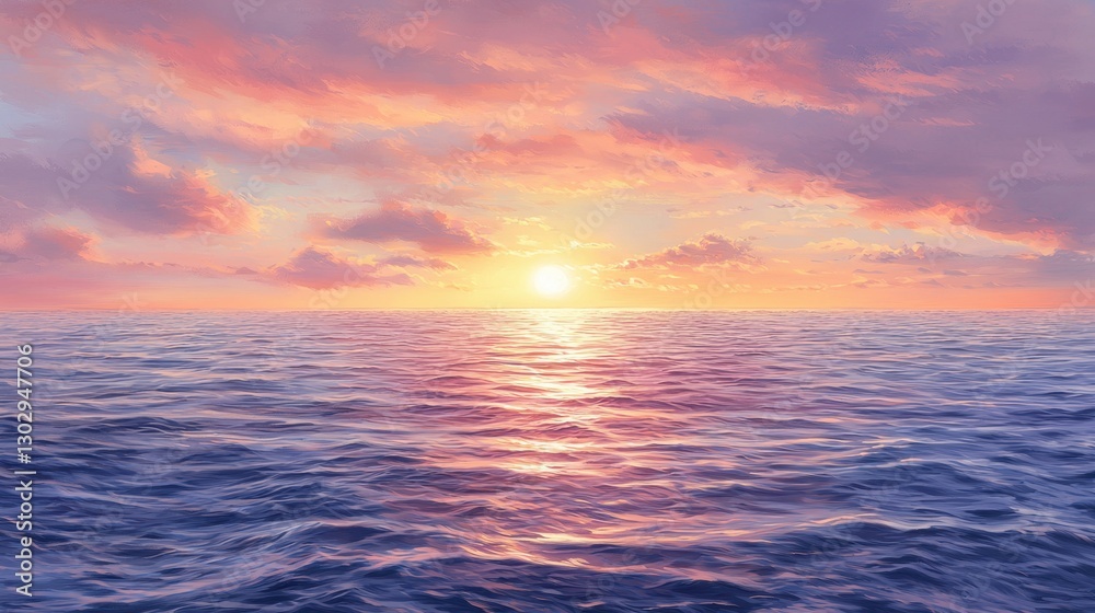 Obraz premium A tranquil canvas of pastel hues, where gentle ripples dance on a surface kissed by the sun, revealing a mesmerizing interplay of pinks and blues, creating an ethereal atmosphere that invites 