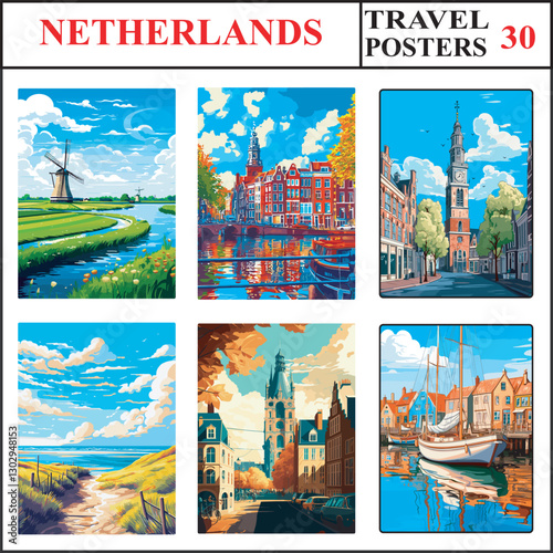Netherlands Netherlands Amsterdam Delft Travel Poster Wall Art Print Collection Set Part 30
