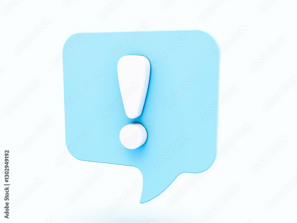 3d light blue speech bubble with a white exclamation mark. 3d light blue speech bubble with a white exclamation mark.