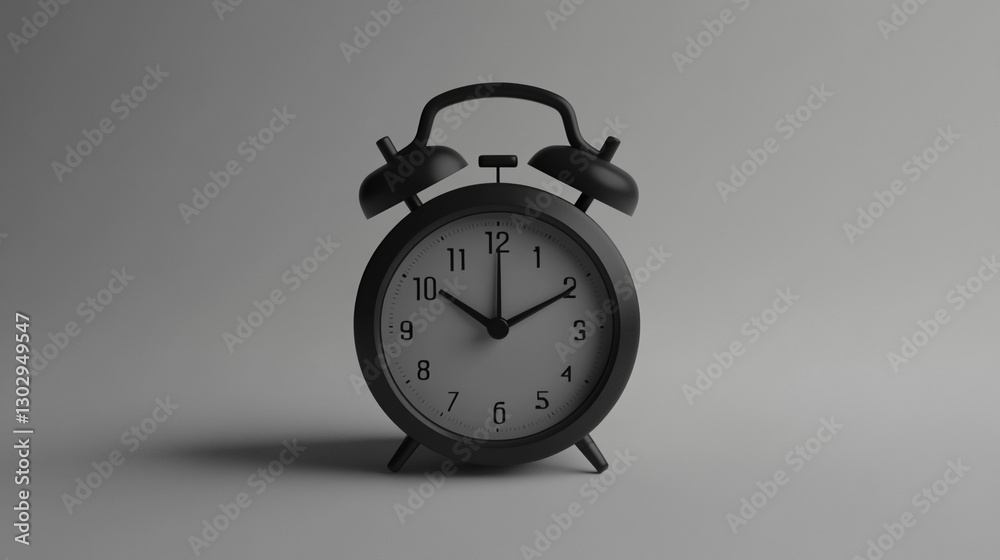 Classic Black Alarm Clock Showing Time Minimalist Design Simple Background Classic Black Alarm Clock Showing Time Minimalist Design Simple Background