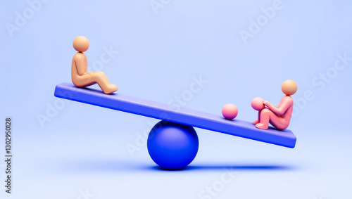 two 3d rendered figures on a seesaw representing balance and equilibrium