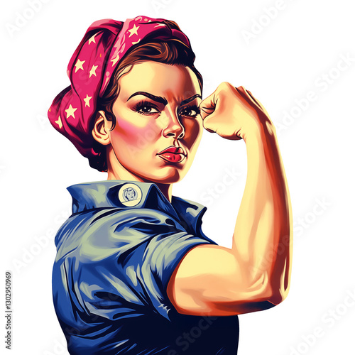 Classic Rosie the Riveter, female empowerment. Transparant PNG