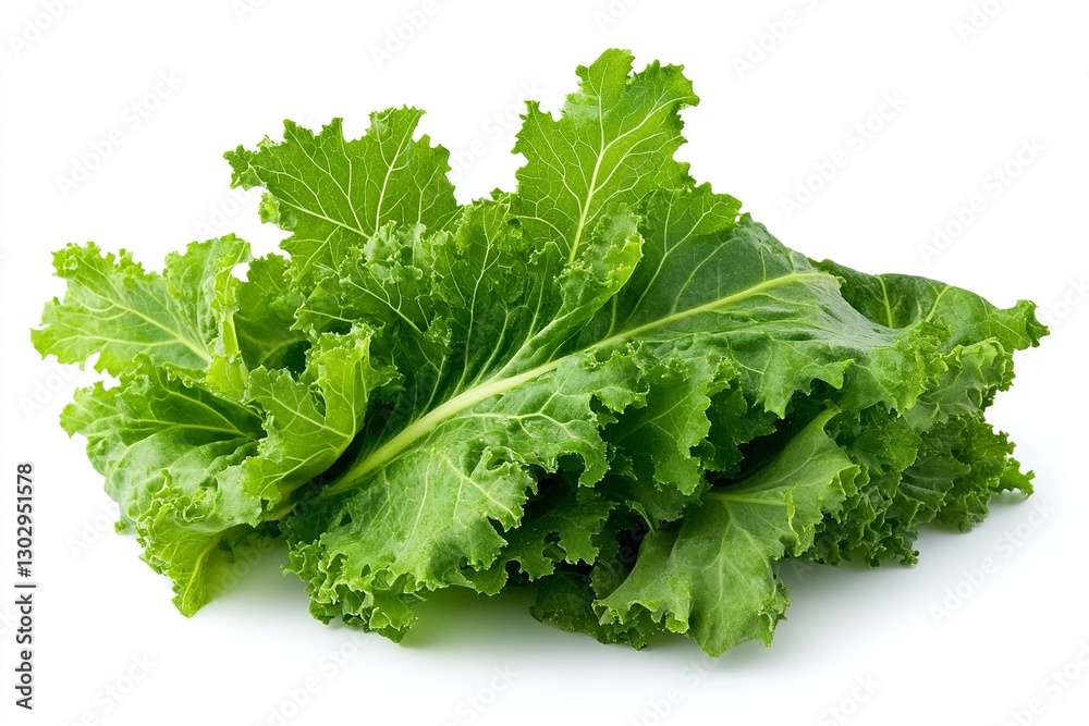Fresh green kale leaves arranged beautifully on a white background, ideal for healthy eating concepts Fresh green kale leaves arranged beautifully on a white background, ideal for healthy eating concepts