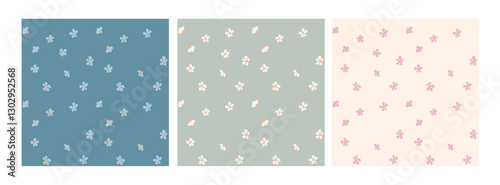 Wallpaper Mural Seamless cream, blue and rosa flowers pattern on mint, creme and blue background Torontodigital.ca