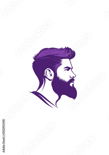 Modern Vector Artwork of a Bearded Man in Profile with a Bold and Trendy Hairstyle in Purple Graphic Style