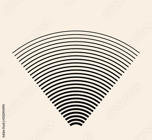 Circle segment as fan shape. Arc black lines vector as radar signal. Design element for logo, web pages, prints, posters, template.