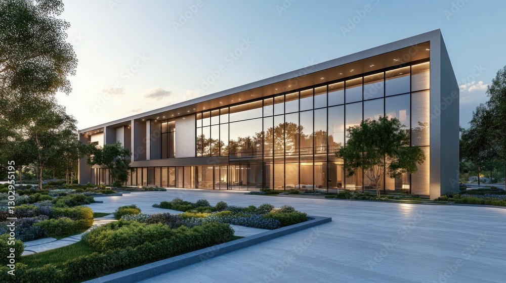 Fototapeta premium Modern Glass Building Architectural Design at Dusk