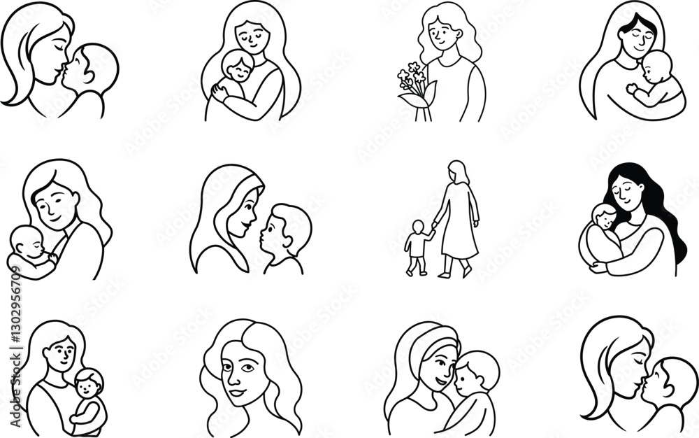 Mothers Day Icons Mothers, Babies, Love, Care, Family, Bonds, Affection, Tenderness, Happiness, Illu Mothers Day Icons Mothers, Babies, Love, Care, Family, Bonds, Affection, Tenderness, Happiness, Illu