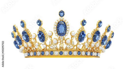 a gold crown with blue gems isolated on white background PNG