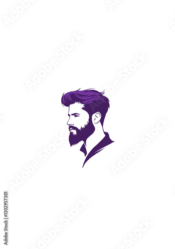 Vector Logo of a Bearded Man with a Modern Haircut in Side Profile Featuring a Stylish Hipster Look in Purple Monochrome