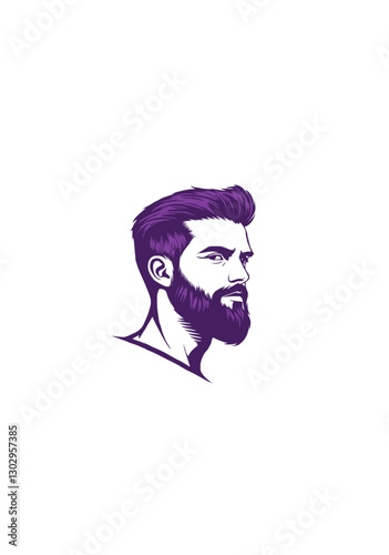 Detailed Vector Portrait of a Stylish Bearded Man with a Modern Haircut in Three-Quarter View for Barbershop and Fashion Branding