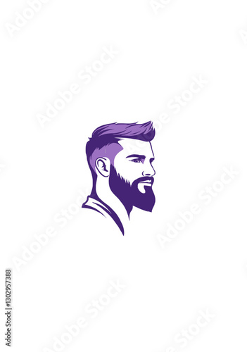 Minimalist Vector Illustration of a Bearded Man in Profile with a Trendy Fade Haircut and Confident Expression