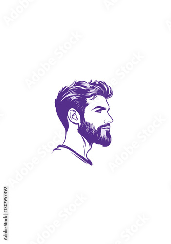 Stylized Vector Illustration of a Bearded Man in Profile with Modern Hairstyle and Masculine Features in Purple Tones
