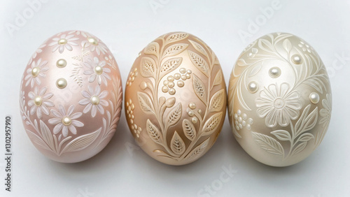 Easter eggs Decorative Easter eggs with floral and pearl designs. photo