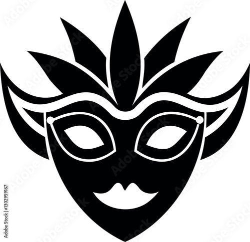 Carnival Mask Icon Vector Simple Silhouette Illustration on Transparent Background