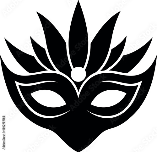 Minimalist Carnival Mask Logo High-Quality Vector Silhouette on Transparent Background