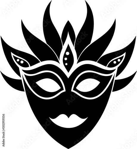 Carnival Mask Icon Vector Simple Silhouette Illustration on Transparent Background